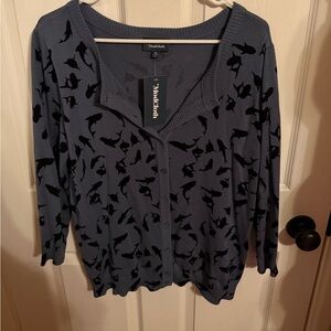 ModCloth navy sweater with black sharks size XL with tags cardigan